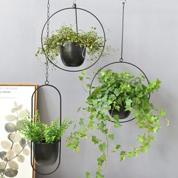 Nordic Metal Hanging Chain Flower Basket Plant Planter Garden Pot Vase Holder Home Balcony Decoration 240131