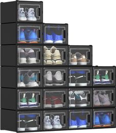 XL Shoe Storage Box 18 PCS Organisers Stackable Rack Containers Drawers Black XLarge 240130