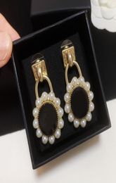 Designer Earrings Stud Have Stamp Classic Double Letter black Resin Pearl Pendant 925 Silver Needle With Box1278854
