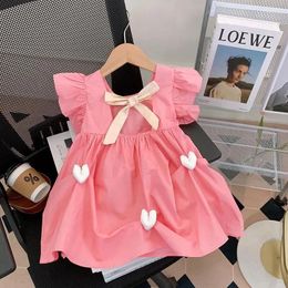 Girl Dresses 2024 Summer Sweet Toddler Girls Cute Love Little Princess Baby Dress Birthday Party Kids Clothes 1 2 3 4 5 6 7 Years