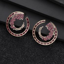 Stud Earrings Luxury Round Circle Double-C For Women Wedding Cubic Zircon CZ Dubai Bridal Jewelry Earring E1167