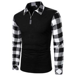 Men Polo Shirt Men Long Sleeve Top Plaid Matching Polo Shirt Business Wear Clothing Casual Fashion Men Tops 240122