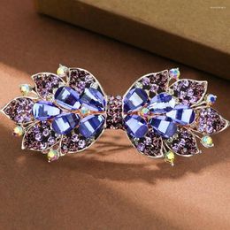 Hair Clips Sweet Zircon Retro Bow Atmospheric Korean Style Accessories Mother Horizontal Clip Spring Hairpin Purple Crystal