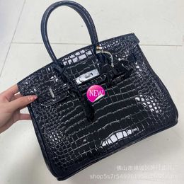 birkinbagDesigner Totes Bag Silver Buckle Leather Crocodile Pattern Bag for Women Cowhide Genuine Large Capacity Single Shoulder Crossbody Factor