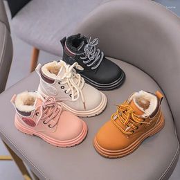 Boots 2024 Winter For Kids Leather Shoes Fashion Toddler Boy Plush Warm Baby Girl Outdoor Non-slip Short