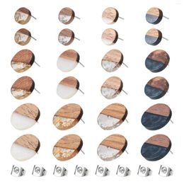 Stud Earrings 24Pcs Natural Walnut Wood Effect Resin Flat Round For Women DIY Jewellery Making Findings