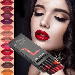 6 12Pcs/Set Waterproof Pencil Lipstick Set Pen Matte Lip Liner Long Lasting Makeup Pens Easy to Wear Non-stick Cup 240124