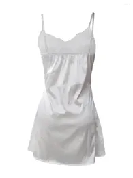 Casual Dresses Women Split Dress Spaghetti Straps V-neck Lace White Patchwork Summer Mini Party Clubwear Clothing