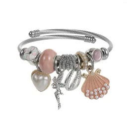 Charm Bracelets 1pc Angel Imitation Pearl Stainless Steel Bangle Gorgeous Love Shell Cute Pendant DIY Bracelet