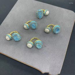 Cluster Rings 1piece Blue Aquamarine/rose Quartz Zirocn Ring One Size Free