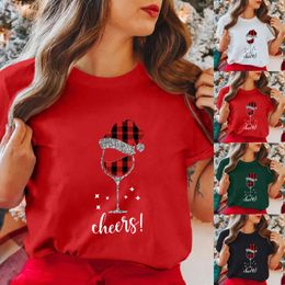 Women's T Shirts Women Loose Fit Womens Merry Christmas Printed Short Sleeve O Neck Shirt Top Silk Tees