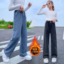 Autumn Winter Teenager Girls Denim Wide Leg Pants Children Trousers Fashion Girls Jeans 5 6 8 10 12 13 14 Years Kids Clothes 240118