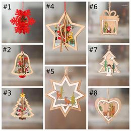 Party Decoration Christmas Tree Pattern Wood Hollow Snowflake Snowman Bell Hanging Decorations Colourful Home Festival Ornaments