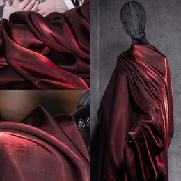 Gradient Wine Red Glazed Silk Satin Fabric Hanfu Pants Skirt Wedding Skin-friendly Breathable Bright Luster 240124