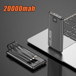 66W Super Fast Charging Power Bank 20000mAh Built in Cable Powerbank for iPhone 12 Xiaomi Samsung With LED Light