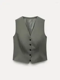 Women's Vests Zach AiIsa Counter-quality Fashionable And Versatile V-neck Sleeveless Single-breasted Slim Classic Vest