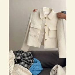 Classic Korean Crop Tweed Jackets Women Elegant Luxury Outwear Single Breasted Vintage Chaquetas Spring Wool Blends Coats Q65 240124