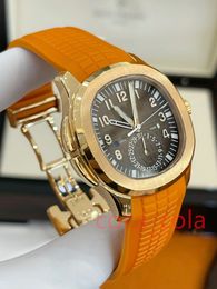 Brand world 2024 watch Best version Men's Watch Time Rose Gold Brown Dial Orange Rubber Strap Mens Watch 5164 automatic watch 2-year warranty