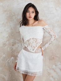 Skirts Women S Summer Mini White Tiered Lace Floral Mesh Skirt For Daily Travel Parties