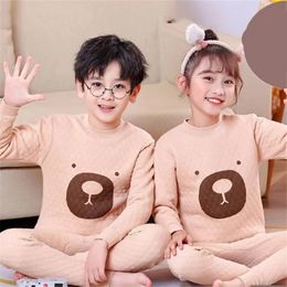 Cartoon Style Children Cotton Thermal Underwear Suit Three-layer Thick Warm Clothing Boys Girls Winter Soft Home Clothes Pyjamas 240130