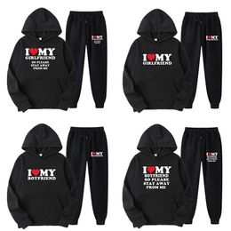 Couple Sets I Love My Boyfriend Printed Hoodies and Sweatpants 2Pieces Suits Women Men Tracksuit Casual Joggers Lover Outfits 240129