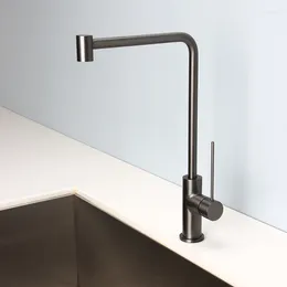 Kitchen Faucets Gun Gray/Brushed Gold Brass Dishwashing Sink Faucet Deck Mounted Single Handle Hole And Cold Water Mixer Tap