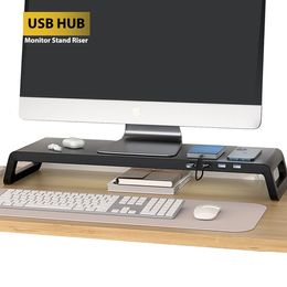 Monitor Desk Stand for Reduced Neck Strain ABS Legs Aluminium Riser with USB30 Hub PC Computer Laptop Desktop Organiser 240125