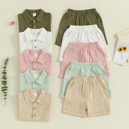 Clothing Sets Summer Kids Toddler Boy Cotton Outfits Solid Colour Short Sleeve Button Shirt Tops Shorts Casual Clothes