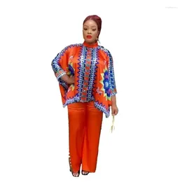 Ethnic Clothing 2024 2 Piece African Clothes For Women Outfits Summer 3/4 Sleeve O-neck Print Top Pant Matching Sets Dashiki Africa