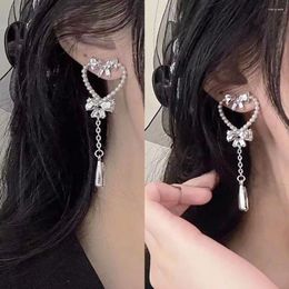 Stud Earrings 1Pcs Korean Version Pearl Heart Bow Tassel Women's Simple Silver Color Party Jewelry Beautiful Gifts