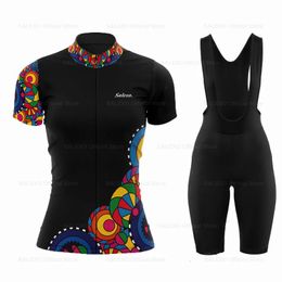 Fancy Pattern Women Summer Cycling Jersey Set Bib Shorts MTB Ropa Ciclismo Breathable Sportswear Clothing Sets 240202