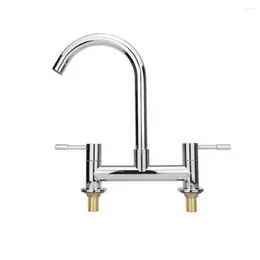 Bathroom Sink Faucets Chrome Finish Double Lever Faucet For Kitchen Separate And Cold Controls Solid Brass Construction Easy To Operate