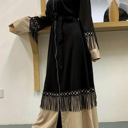 Ethnic Clothing Zip-up Cardigan Lace-up Muslim Dress Women Open Abaya Kaftan Dubai Turkey Tasse African Morocco Islam