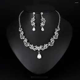 Necklace Earrings Set 1 Bridal Sets Leaf Rhinestone Jewelry Adjustable For Wedding Choker