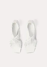 Dress Shoes Weave Design White Sandals Open Toe Thin Heels Concise Style Back Strap Female Brand Zandalias Para Mujer Elegantes Designer