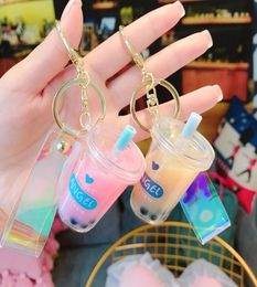 Creative Mini Soft Drink Keychain Coconut Milk Tea Beverage Bubble Tea Acrylic Moving Liquid Oil Drop Jewelry Gift6824696