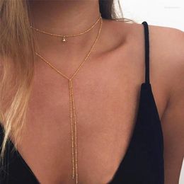 Chains Simple Delicate Women Necklace Fashion Gold Colour Silver Y Tassel Beaded Chain Choker Gift Wholesale