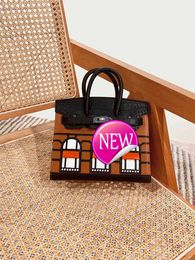 AABirdking Designer Totes Bag House Leather Women's Layer Cowhide Handbag Crocodile Pattern Contrast Color Casual Bag LEQ1