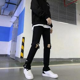 Men's Jeans For Men Skinny Trousers With Slits Torn Male Cowboy Pants Broken Slim Fit Tight Pipe Holes Ripped Y2k Streetwear Xs Washed