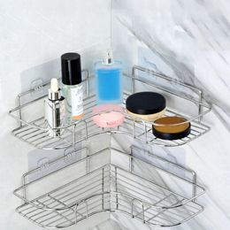 Stainless Steel Bathroom Shelf Self Adhesive Organisation Holder Multipurpose Shelf Shampoo Cosmetic Condiment Corner 240131