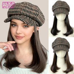 Synthetic Short Stright wig Navy hat Brown black Hair Heatresistant s Hat With For Women 240130