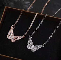 Forest rose gold temperament smart Butterfly Necklace micro inlaid with white stone super flash Lovers Necklaces female ZC2972633447