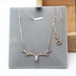 Chains 585 Purple Gold Necklace Fashion Simple Crystal Deer Horn Plated 14K Rose In Clavicle Chain Elegant Jewelry