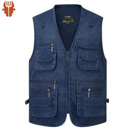 Middleaged and old mens denim waistcoat superlarge size 7 xl cotton vest 240202
