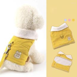 Dog Apparel Clothes Winter And Spring Outings With Plush Puppy Traction Rope Walking Corduroy Anti Release Vest