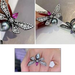 Cluster Rings MeiBaPJ 10mm Big Natural Rice Pearl Fashion Dragonfly Ring DIY 925 Silver Holder Setting Fine Wedding Jewellery For Women