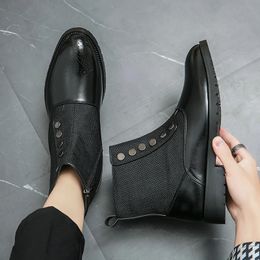 Men's Shoes Winter Mens Casual High-Top Shoes Genuine Leather Boots High Boots Oxfords Men Shoes 240126