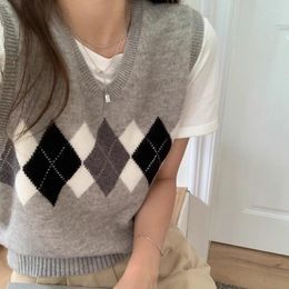Women's Vests Vest Graphic Knit Tops For Woman Plaid Sweater Long Jumper 90s Vintage Offers Y2k Fall Winter 2024 Female Outfit R537