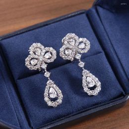 Stud Earrings Brand Vintage Zircon Luxury Jewelry For Women Gift Designer Eardrop Pure 925 Sliver Lady Flower Clip
