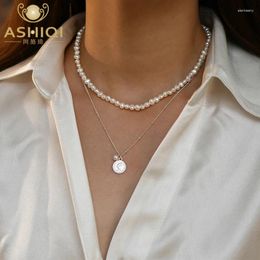 Pendants ASHIQI Natural Freshwater Pearl Necklace With 925 Sterling Silver Queen Avatar Pendant For Women Double Layer Jewellery Gift